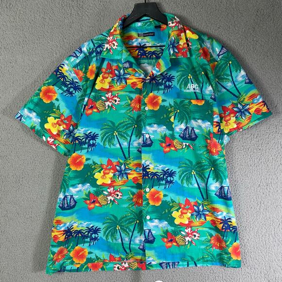 Hawaiian Shirt‎ XL Tropical Palm Tree Sailboat Floral Cotton Blend Vacation - Picture 5 of 9